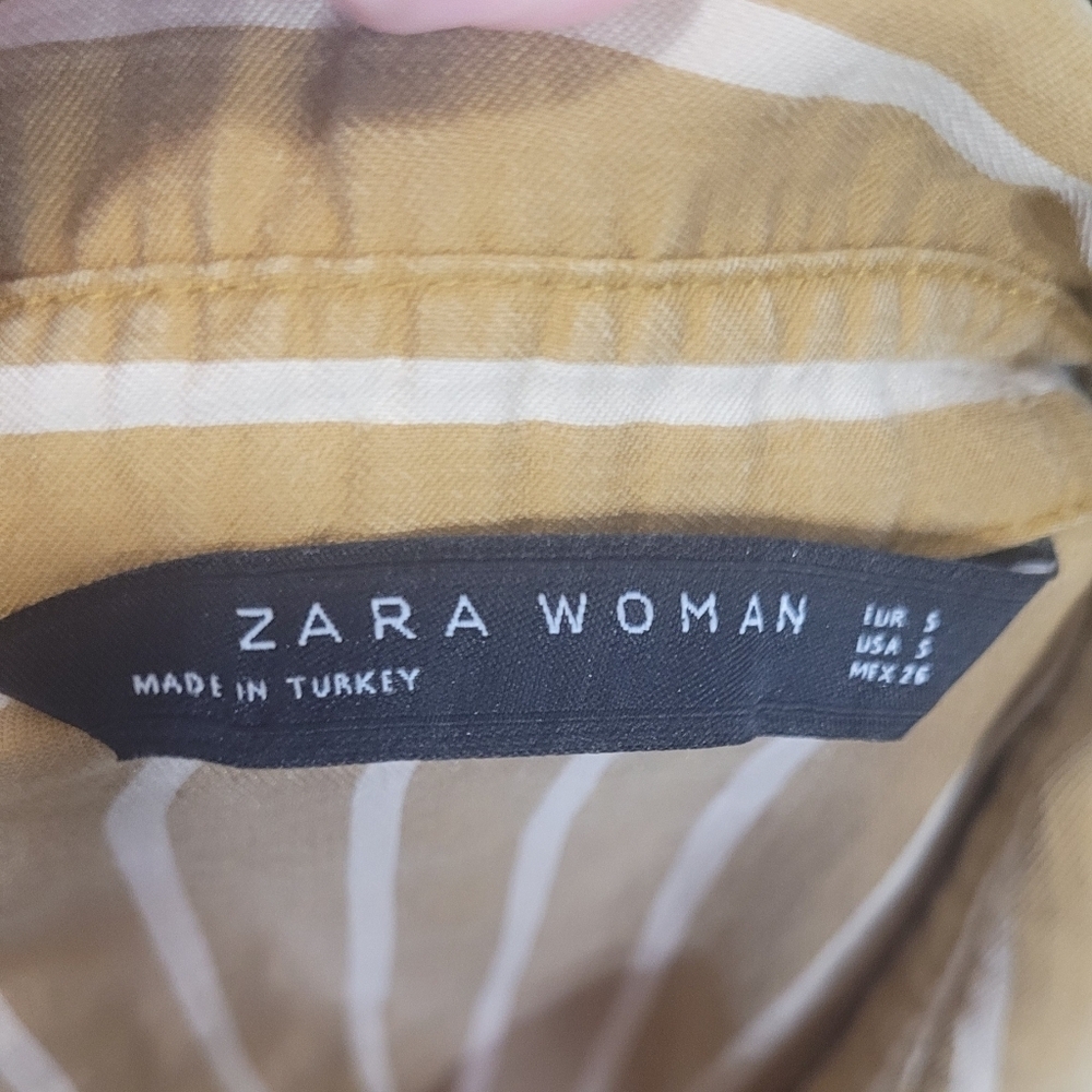 Zara Woman Striped Button Down Peplum Style Top Ruffled Sleeves Small - Picture 5 of 6
